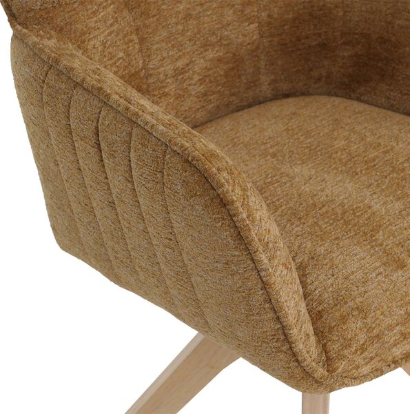 Sada dvou jídelních židlí HWC-Q35, kuchyňská židle s područkami, otočná, potah: chenille (680 g/m²), materiál: dřevo, barva: hořčicově žlutá