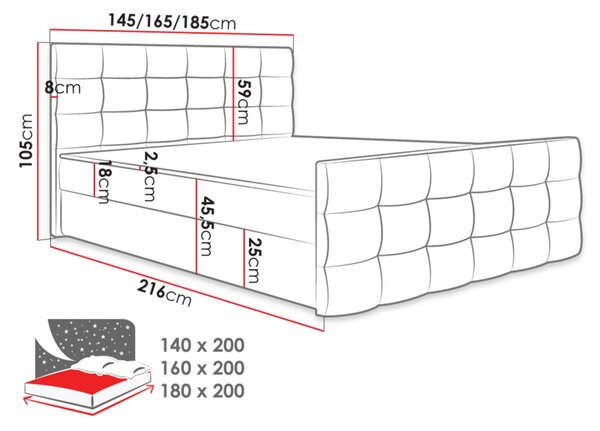 Americká manželská postel 180x200 TORNIO - černá + topper ZDARMA