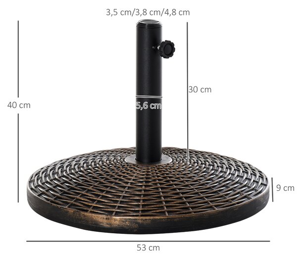 Stojan na slunečník Outsunny s hmotností 25 kg, v retro vzhledu ratanového koše, průměr trubky Ø35/Ø38/Ø48 mm, plast + cement, antický bronz Ø53 x 40