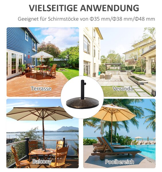 Stojan na slunečník Outsunny s hmotností 25 kg, v retro vzhledu ratanového koše, průměr trubky Ø35/Ø38/Ø48 mm, plast + cement, antický bronz Ø53 x 40