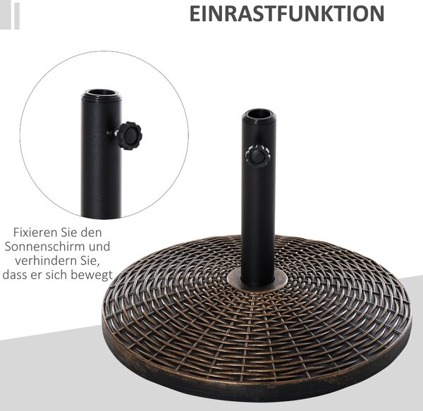 Stojan na slunečník Outsunny s hmotností 25 kg, v retro vzhledu ratanového koše, průměr trubky Ø35/Ø38/Ø48 mm, plast + cement, antický bronz Ø53 x 40