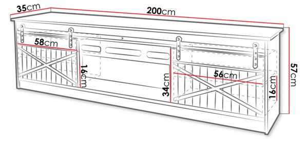 Televizní stolek s elektrickým krbem MITSUKO - černý / lesklý černý