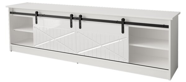 Televizní stolek s elektrickým krbem MITSUKO - černý / lesklý černý