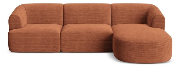 Manšestrová rohová pohovka v terakotové barvě (pravý roh/s lenoškou) Campi – Cosmopolitan Design