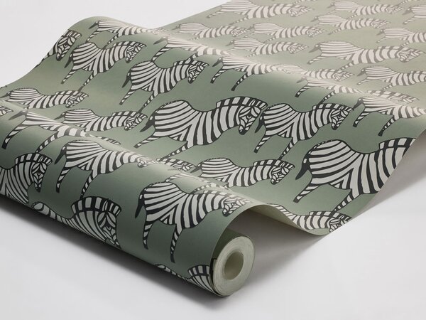 Šedo-zelená vliesová tapeta na zeď, zebry, 1379, Scandinavian Designers, Borastapeter