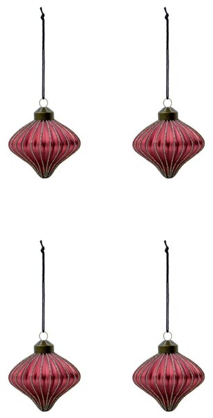 Skleněná vánoční ozdoba Spin Dusty Red – set 4 ks