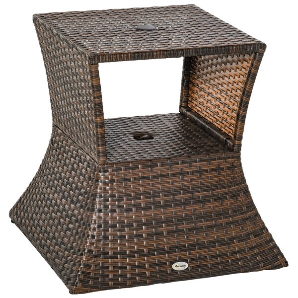 Outsunny Zahradní Boční Stolek S Podstavcem Na Slunečník, Zahradní Nábytek, Terasa, Bazén, Polyrattan, Hnědý, 54 x 54 x 55 cm | Aosom