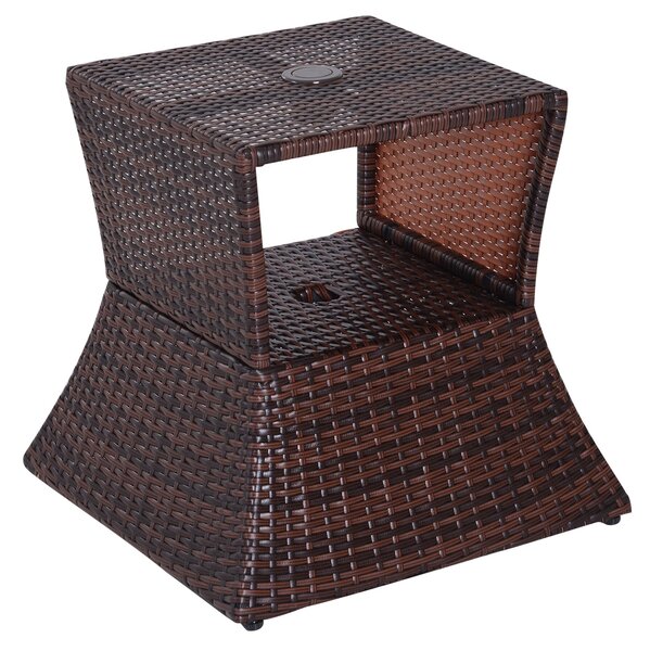 Outsunny Zahradní Boční Stolek S Podstavcem Na Slunečník, Zahradní Nábytek, Terasa, Bazén, Polyrattan, Hnědý, 54 x 54 x 55 cm | Aosom