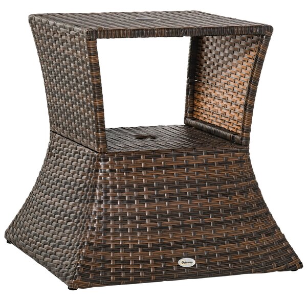 Outsunny Zahradní Boční Stolek S Podstavcem Na Slunečník, Zahradní Nábytek, Terasa, Bazén, Polyrattan, Hnědý, 54 x 54 x 55 cm | Aosom
