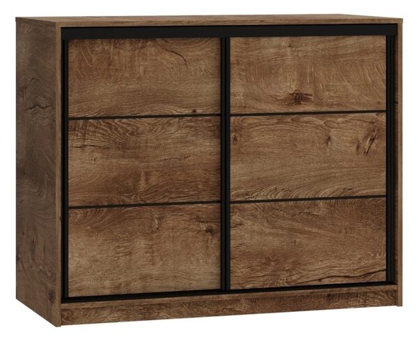 Komoda HARAZIA 120 s posuvnými dveřmi, hloubka 56 cm, 1 šatní tyč, 4 šuplíky, dub lefkas