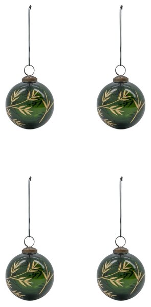 Skleněná vánoční ozdoba Leaf Green/Gold – set 4 ks