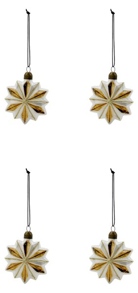Skleněná vánoční ozdoba Stella Gold/White – set 4 ks