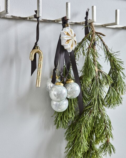 Skleněná vánoční ozdoba Stella Gold/White – set 4 ks