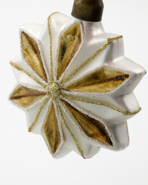 Skleněná vánoční ozdoba Stella Gold/White – set 4 ks
