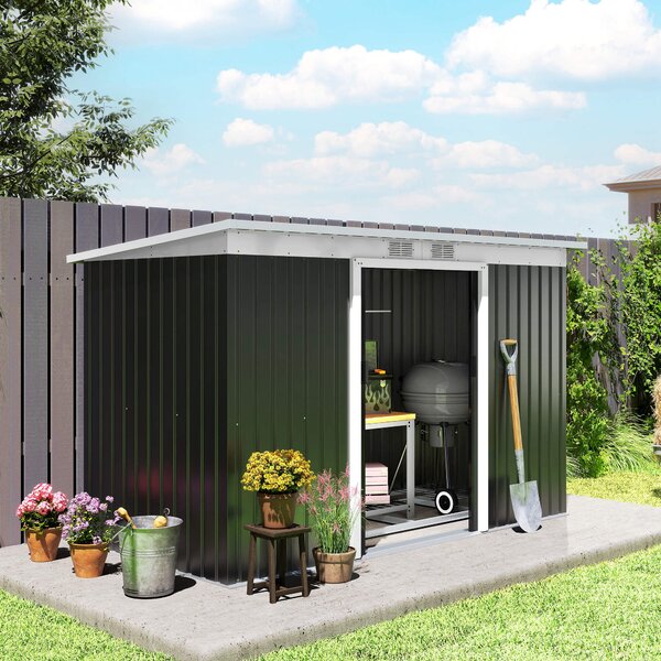 Outsunny Kovová Kůlna na Nářadí 6.3m³ 280x130x172cm S Klenutou Střechou, Posuvnými Dveřmi, Voděodolný Zahradní Dům, Skříň do Zahrady pro Zahradu a Dvů