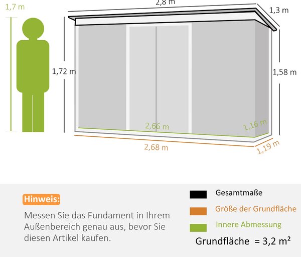 Outsunny Kovová Kůlna na Nářadí 6.3m³ 280x130x172cm S Klenutou Střechou, Posuvnými Dveřmi, Voděodolný Zahradní Dům, Skříň do Zahrady pro Zahradu a Dvů