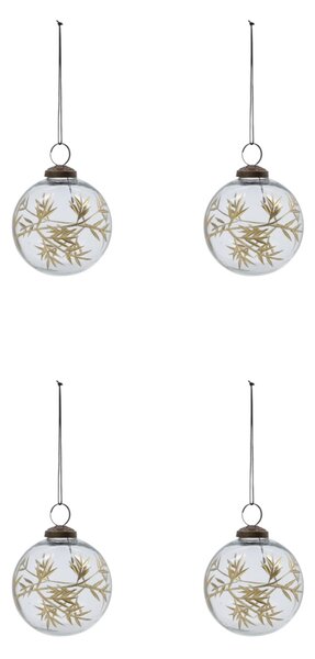 Skleněná vánoční ozdoba Leaf Clear/Gold – set 4 ks