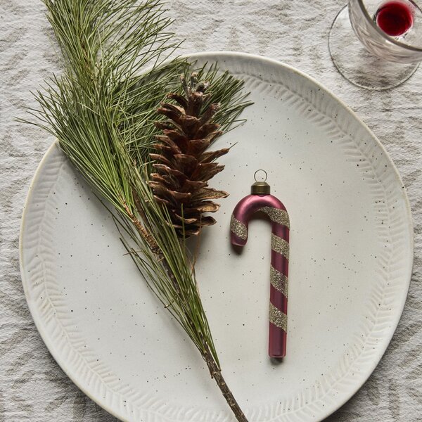 Skleněná vánoční ozdoba Stick Dusty Red – set 4 ks