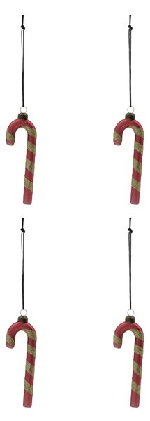 Skleněná vánoční ozdoba Stick Dusty Red – set 4 ks