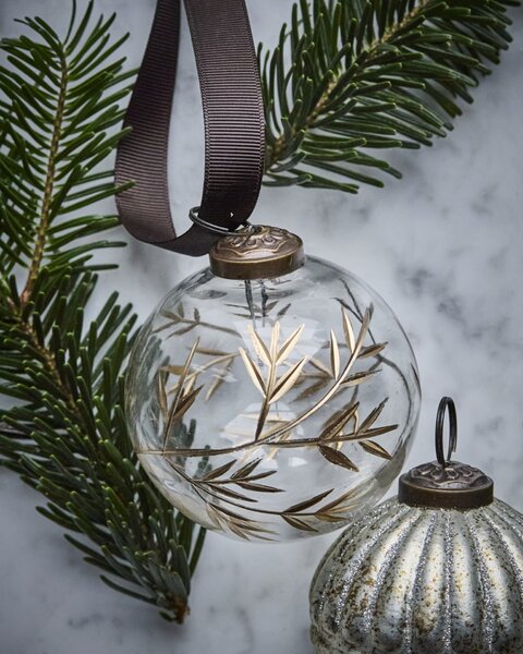 Skleněná vánoční ozdoba Leaf Clear/Gold – set 4 ks