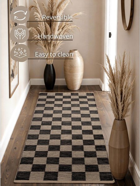 Černý/krémový oboustranný/ručně tkaný běhoun s příměsí juty 80x200 cm Rex – Hanse Home