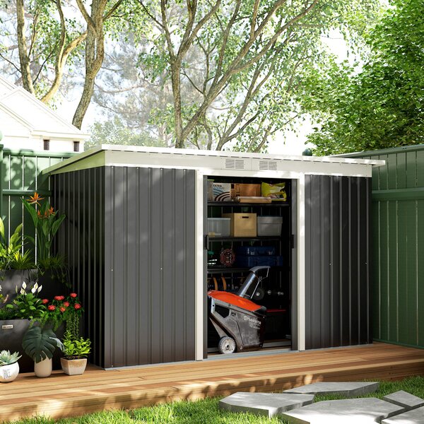 Outsunny Kovová Kůlna na Nářadí 6.3m³ 280x130x172cm S Klenutou Střechou, Posuvnými Dveřmi, Voděodolný Zahradní Dům, Skříň do Zahrady pro Zahradu a Dvů