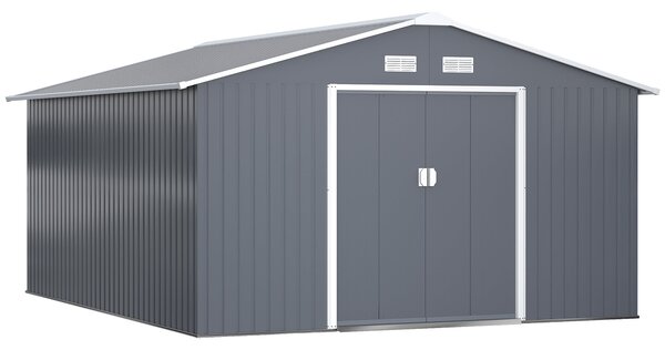 Outsunny Kovový Kůlna na Nářadí 26,2m³ 340x386x200cm Kůlna s Gablovou Střechou a Posuvnými Dveřmi Odolná proti Počasí Zahradní Dům Venkovní Kůlna na N
