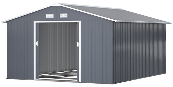 Outsunny Kovový Kůlna na Nářadí 26,2m³ 340x386x200cm Kůlna s Gablovou Střechou a Posuvnými Dveřmi Odolná proti Počasí Zahradní Dům Venkovní Kůlna na N
