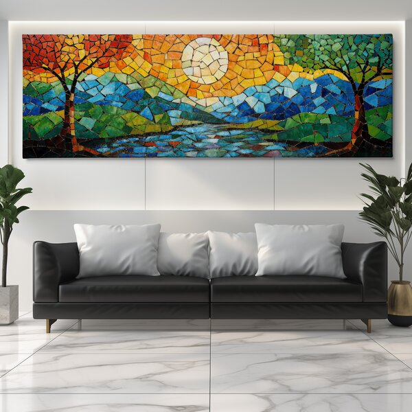Obraz na plátně - Mozaikový západ mezi stromy FeelHappy.cz Velikost obrazu (šířka x výška): 60 x 20 cm