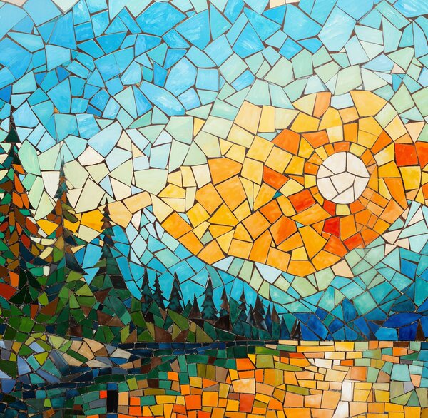 Obraz na plátně - Odlesky sluneční mozaiky nad horami FeelHappy.cz Velikost obrazu (šířka x výška): 60 x 20 cm