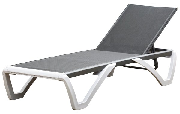 Outsunny Zahradní Lehátko Alu Sluneční Lehátko Textilní Lehátko Relaxační Lehátko 5-násobně nastavitelné ergonomické Texteline Šedá+Bílá 170 x 67,5 x