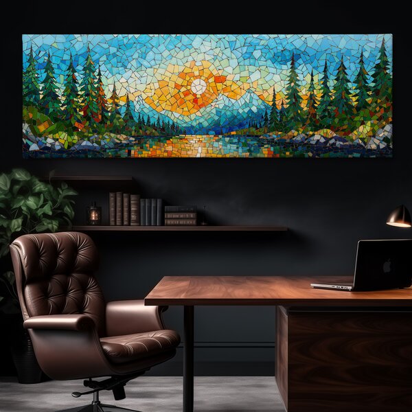 Obraz na plátně - Odlesky sluneční mozaiky nad horami FeelHappy.cz Velikost obrazu (šířka x výška): 60 x 20 cm