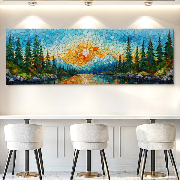 Obraz na plátně - Odlesky sluneční mozaiky nad horami FeelHappy.cz Velikost obrazu (šířka x výška): 60 x 20 cm