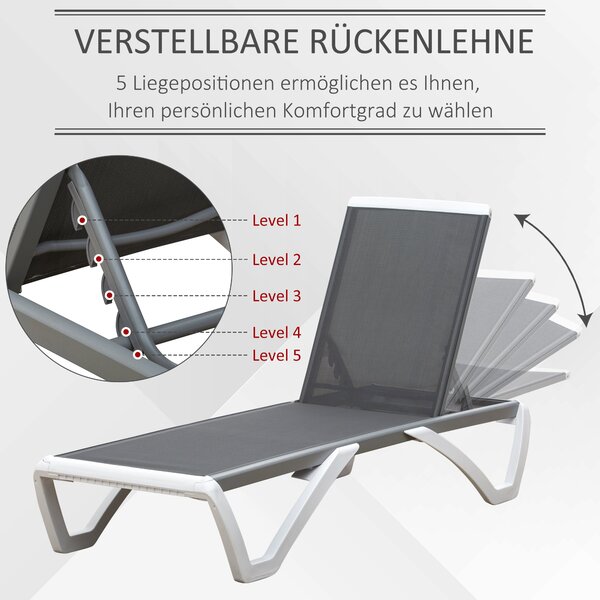 Outsunny Zahradní Lehátko Alu Sluneční Lehátko Textilní Lehátko Relaxační Lehátko 5-násobně nastavitelné ergonomické Texteline Šedá+Bílá 170 x 67,5 x