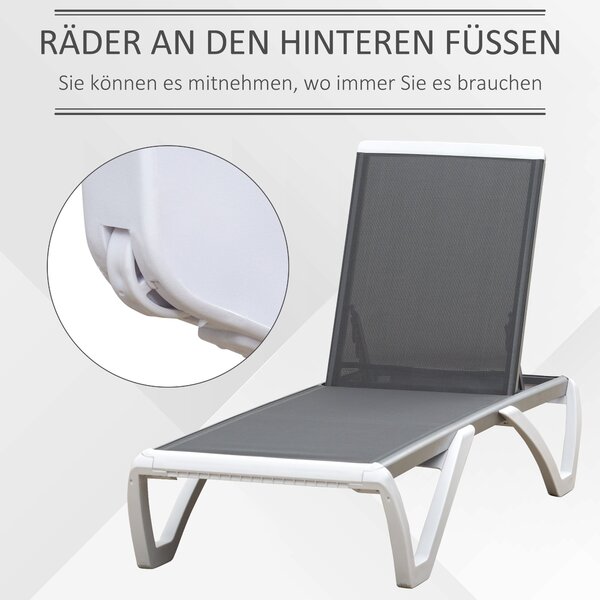 Outsunny Zahradní Lehátko Alu Sluneční Lehátko Textilní Lehátko Relaxační Lehátko 5-násobně nastavitelné ergonomické Texteline Šedá+Bílá 170 x 67,5 x