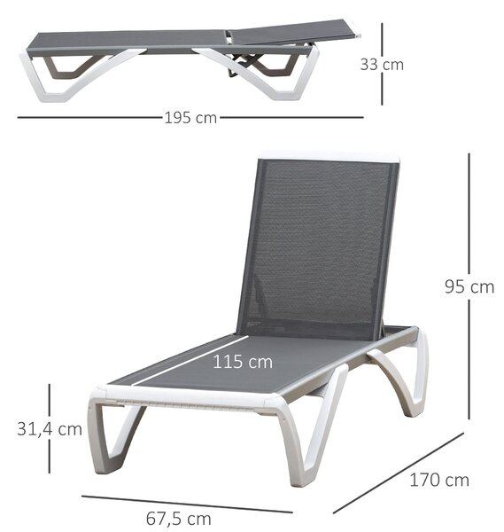 Outsunny Zahradní Lehátko Alu Sluneční Lehátko Textilní Lehátko Relaxační Lehátko 5-násobně nastavitelné ergonomické Texteline Šedá+Bílá 170 x 67,5 x
