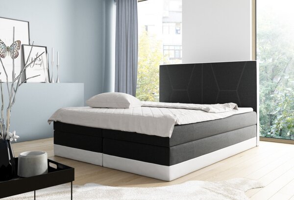 Boxspringová čalouněná postel Stefani černá, bílá 160 + toper zdarma