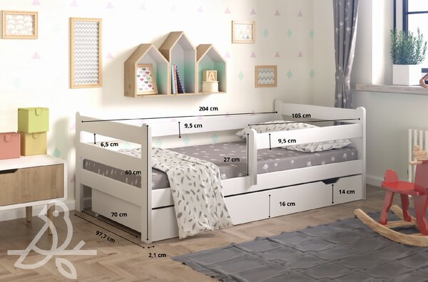 Dětská postel 200x90 se zábranou + box Gres