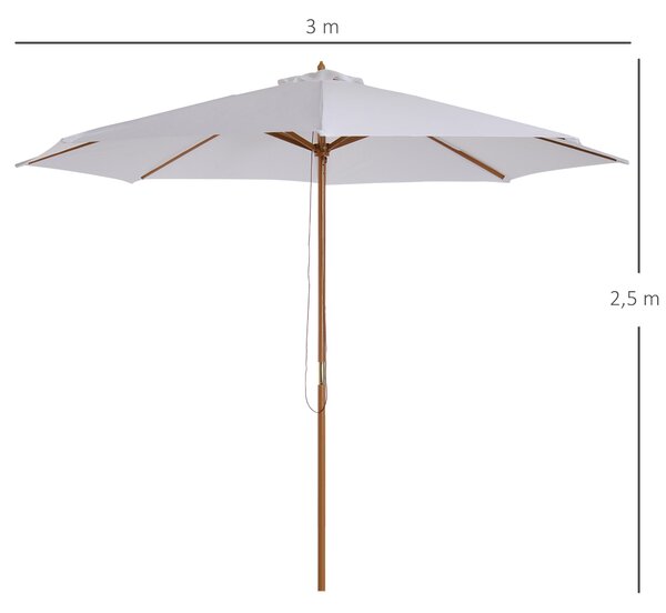 Slunečník Outsunny Ø 300 cm, Sluneční ochranný slunečník vyrobený ze dřeva, Stabilní tržní slunečník pro ochranu před sluncem na pláž, terasu nebo do