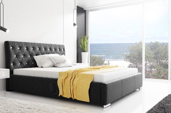 Designová postel Adelaide s vysokým čelem a úložným prostorem černá 180 x 200