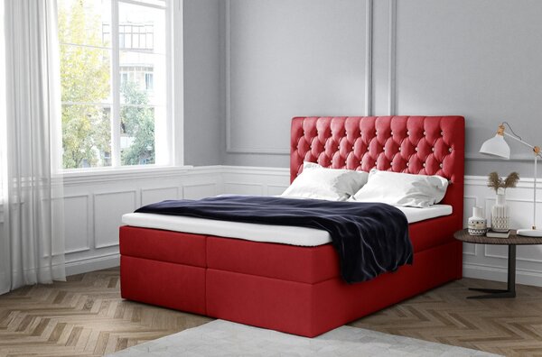 Elegantní čalouněná postel Mandy s úložným prostorem červená 160 x 200 + topper zdarma