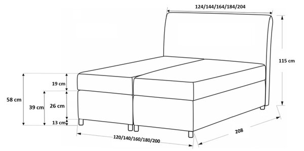 Designové čalouněná postel Fiza s úložným prostorem šedá 160 x 200 + topper zdarma