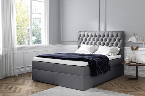 Elegantní čalouněná postel Mandy s úložným prostorem tmavě šedá 180 x 200 + topper zdarma