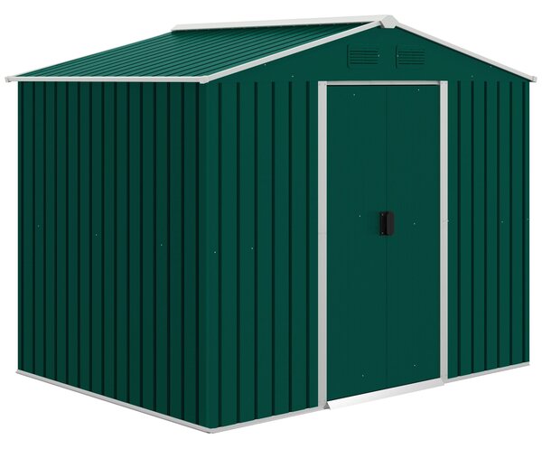 Zahradní kůlna Outsunny 3,6 m² 236x174x190 cm se 2 posuvnými dveřmi, šikmou střechou a 4 okny na terasu | Aosom