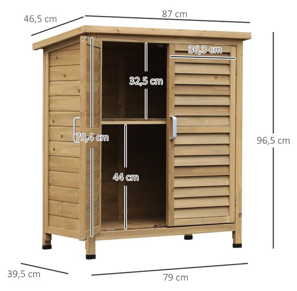 Dřevěná zahradní kůlna Outsunny 87x46,5x96,5 cm se 2 vnitřními policemi a šikmou střechou | Aosom