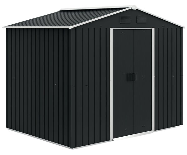 Outsunny Zahradní Kůlna 3,6m² 236x174x190 cm Šedá Zahradní Kůlna se 2 Posuvnými Dveřmi, Šikmou Střechou a 4 Okny pro Terasu | Aosom