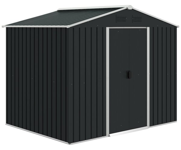 Outsunny Zahradní Kůlna 3,6m² 236x174x190 cm Šedá Zahradní Kůlna se 2 Posuvnými Dveřmi, Šikmou Střechou a 4 Okny pro Terasu | Aosom