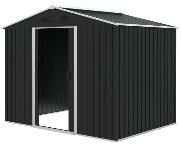 Outsunny Zahradní Kůlna 3,6m² 236x174x190 cm Šedá Zahradní Kůlna se 2 Posuvnými Dveřmi, Šikmou Střechou a 4 Okny pro Terasu | Aosom
