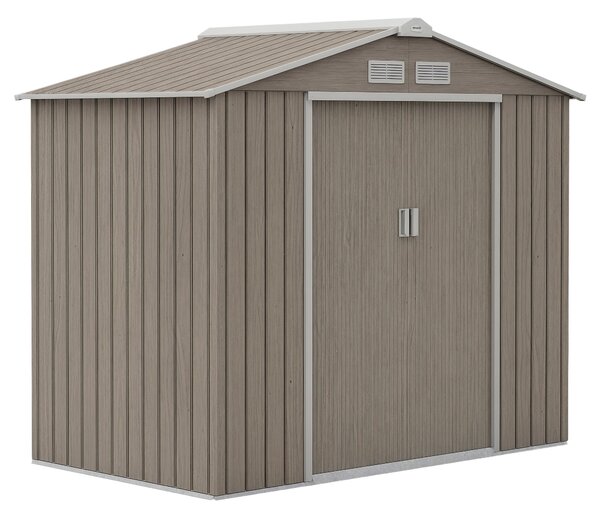 Outsunny 2,42 m² zahradní kůlna efekt dřeva s vyztuženou základnou bez podlahy 213x130x185 cm venkovní zahradní kůlna se 2 posuvnými dveřmi a 4 okny p