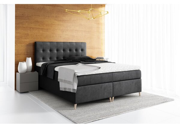 Elegantní čalouněná postel Komala s úložným prostorem černá 200 x 200 + topper zdarma